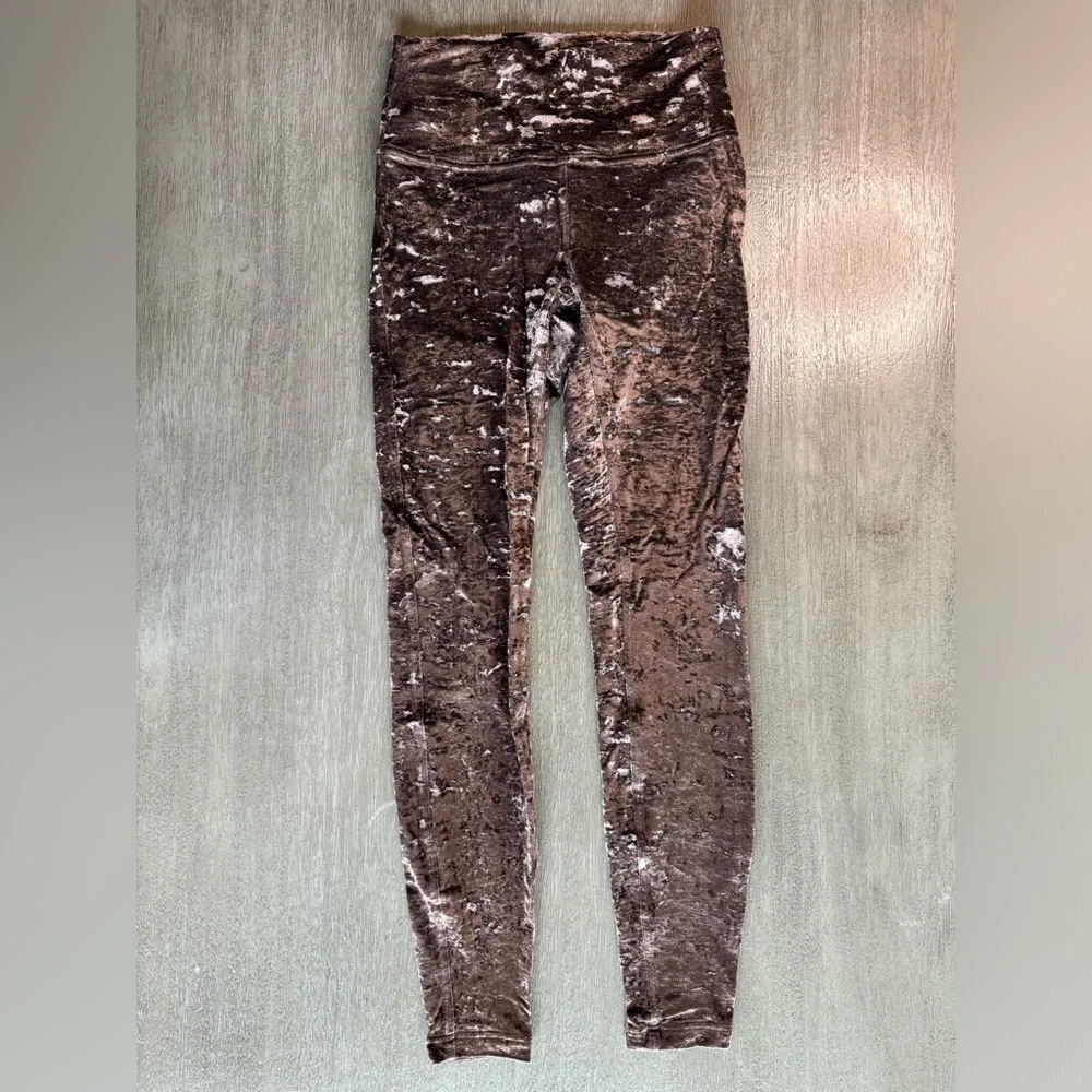 Lululemon Crushed Velvet Brown Wunder Under Leggings 6